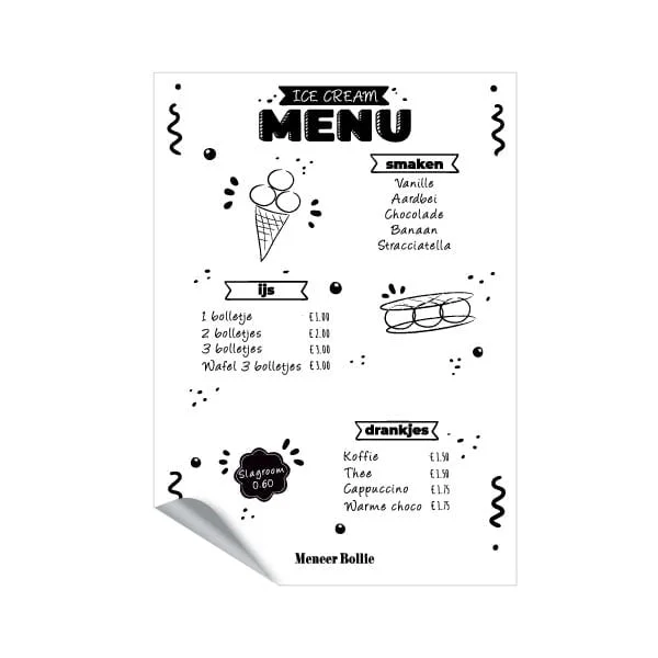 Icecream zwart wit menukaart