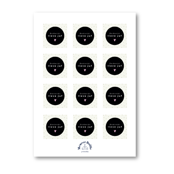 Juf stippen bedanklabel print