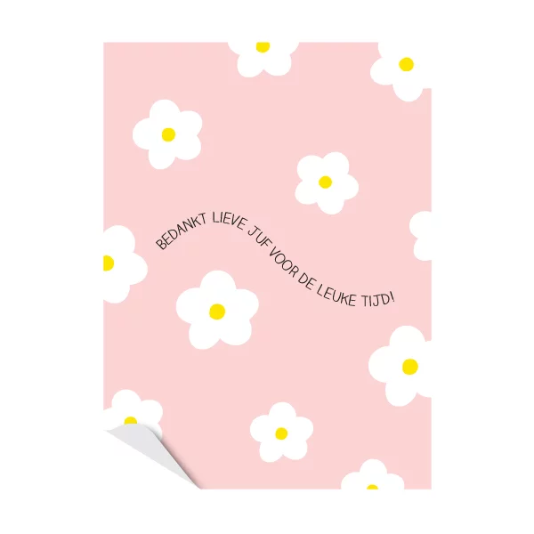 Bloemen roze wit juf label
