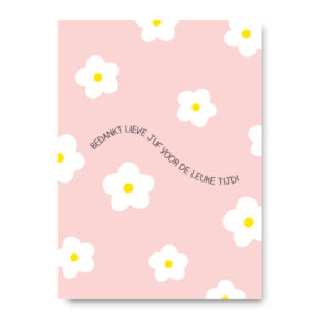 Bloemen roze wit juf label