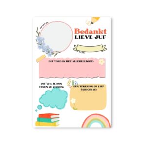 Bedankt lieve juf invulkaart