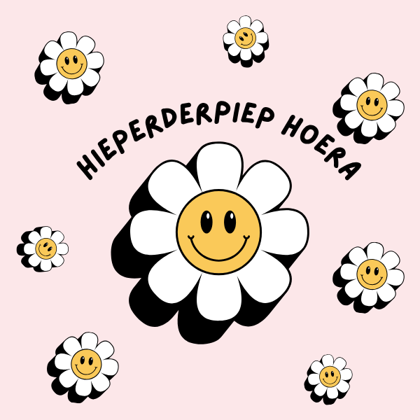 Smiley bloem hoera label