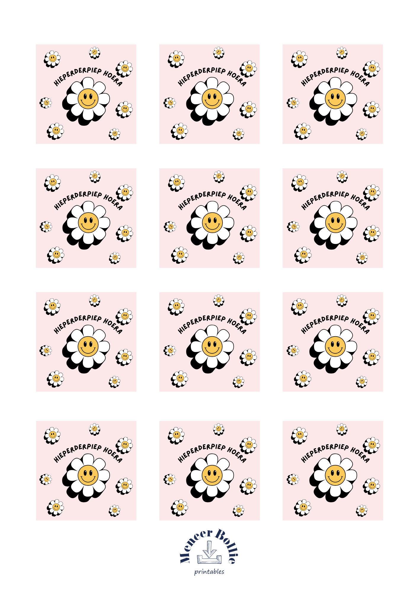 Smiley bloem hoera labels