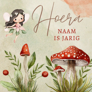Hoera elfje paddenstoel label