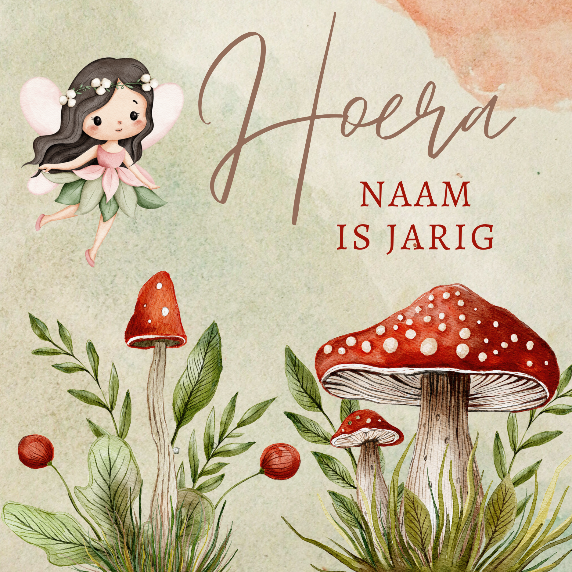 Hoera elfje paddenstoel label